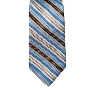 Vtg 60s SEARS Tie The Men’s Store Blue & Brown Striped Polyester MCM 57x3” USA